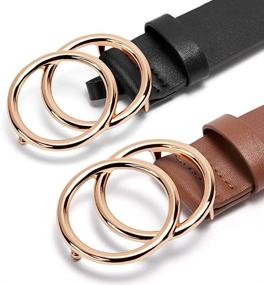 img 1 attached to BROMEN Women's Leather Double Buckle Belts - Elevate Your Style with Chic Accessories