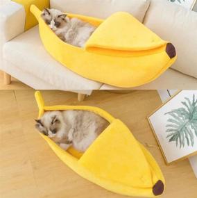 img 1 attached to 🍌 Cuteness Overload: GUAGLL Cute Banana Cat Bed for Small Cats, Dogs & Rabbits - Pet Bed Soft Cat Cuddle Bed