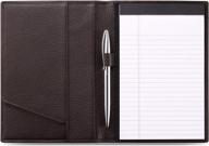 stylish leather junior padfolio for professionals: italian calfskin notebook folder with pen loop in pebbled coffee color logo