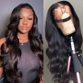 img 4 attached to Body Wave Brazilian Virgin Hair Lace Front Wigs - 13X4 HD Transparent Lace Front Wigs For Black Women With Pre-Plucked Hairline And Baby Hairs, 150% Density, 22 Inch Length