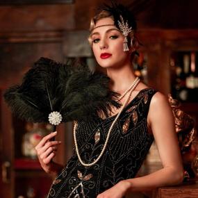 img 3 attached to Аксессуар для костюма флаппера: ручной веер Radtengle Roaring 20S с кристаллами и марабу для тематических вечеринок в стиле Гэтсби