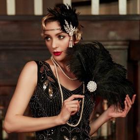 img 2 attached to Аксессуар для костюма флаппера: ручной веер Radtengle Roaring 20S с кристаллами и марабу для тематических вечеринок в стиле Гэтсби