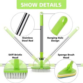 img 1 attached to 🧽 Tenzda Scrub Cleaning Brush: 37'' Long Handle, Extendable Tub and Tile Scrubber with Stiff Bristle and 3 Sponge Brushes – Perfect for Cleaning Bathroom Shower, Bathtub, Glass, Tile, and Floors