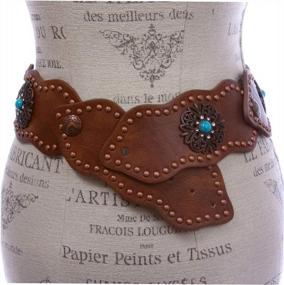 img 1 attached to 👗 Style with Substance: 3" (75 mm) Wide Link Turquoise Studded Leather Belt