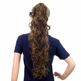 img 4 attached to 24-Inch Synthetic Drawstring Curly Ponytail Hairpiece Messy Claw Clip Extensions - Light Brown (12#)