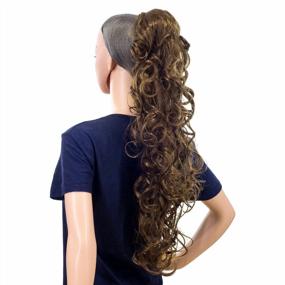 img 3 attached to 24-Inch Synthetic Drawstring Curly Ponytail Hairpiece Messy Claw Clip Extensions - Light Brown (12#)