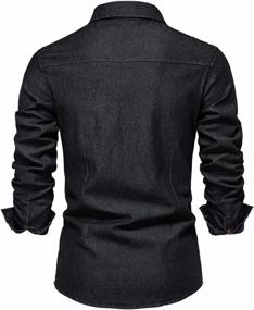 img 3 attached to Мужская приталенная джинсовая рубашка на пуговицах с нагрудными карманами — повседневная и стильная для любого случая от Utcoco