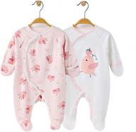 cobroo baby footed pajamas sleepers with built-in mittens 100% cotton outfits floral butterflies print 0-6 months logo