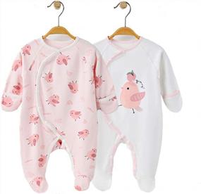img 4 attached to COBROO Baby Footed Pajamas Sleepers With Built-In Mittens 100% Cotton Outfits Floral Butterflies Print 0-6 Months