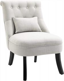 img 4 attached to HOMCOM Small Button-Tufted Accent Chair Mid-Back Leisure Armchair With Upholstered Fabric, Solid Wood Legs, And Support Pillow, Beige