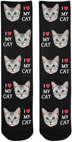 img 1 attached to Custom Photo Socks - Create I Love My Cat Blue Crew Unisex Socks With Your Picture