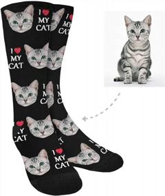 img 3 attached to Custom Photo Socks - Create I Love My Cat Blue Crew Unisex Socks With Your Picture
