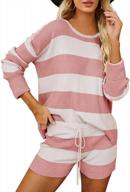 color block sweatershirt and tie-waisted short pants set for women - long sleeve, ribbed, lightweight outfit logo