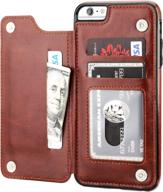 ot onetop brown iphone 6s plus/6 plus wallet case: premium pu leather, card holder, kickstand, magnetic clasp, shockproof cover logo