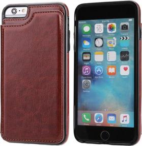 img 2 attached to OT ONETOP Brown IPhone 6S Plus/6 Plus Wallet Case: Premium PU Leather, Card Holder, Kickstand, Magnetic Clasp, Shockproof Cover