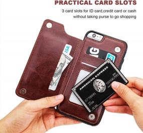 img 1 attached to OT ONETOP Brown IPhone 6S Plus/6 Plus Wallet Case: Premium PU Leather, Card Holder, Kickstand, Magnetic Clasp, Shockproof Cover