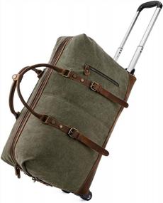 img 4 attached to Effortless Travel With Kattee'S Leather And Canvas Rolling Duffel Bag - 50L Army Green
