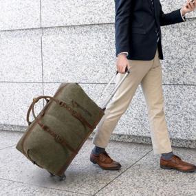 img 3 attached to Effortless Travel With Kattee'S Leather And Canvas Rolling Duffel Bag - 50L Army Green
