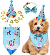 🐾 dog birthday party supplies for boy/girl dogs - bandana triangle scarf, clothes shirt, cute dog hat & bow tie collar with 0-8 numbers for puppy's 1st birthday party outfits logo