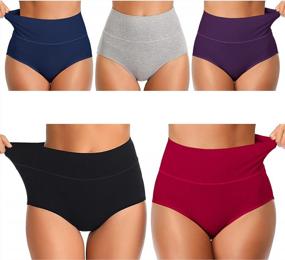img 4 attached to Ladies' Cotton High Waist Stretch Panties With Full Coverage And Dual Bands - Soft And Comfortable Briefs In Multi-Pack Options