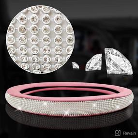 img 2 attached to 🔥 NICEASY Universal Silver Diamond Pink Leather 15-Inch Steering Wheel Cover Set with Diamond License Plate Frame, Safety Belt Cover Pads, and Attractive Packaging