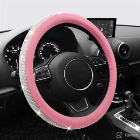 img 3 attached to 🔥 NICEASY Universal Silver Diamond Pink Leather 15-Inch Steering Wheel Cover Set with Diamond License Plate Frame, Safety Belt Cover Pads, and Attractive Packaging