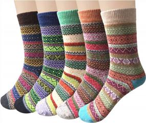 img 4 attached to 5 Pairs Women'S Wool Socks Thick Fuzzy Knit Cabin Cozy Winter Warm Fluffy Slipper Socks