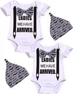 we have arrived! matching newborn boy twins bodysuit set by aslaylme logo