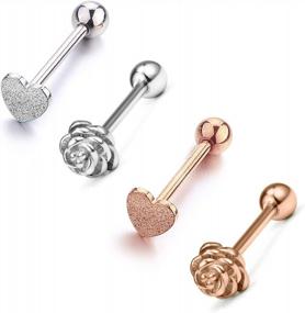 img 2 attached to 14G Stainless Steel Heart & Rose Shape Tongue Piercing Jewelry Barbells Rings