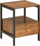 industrial walnut nightstand end table w/ drawer & 2-tier shelf - perfect for bedroom, living room or small spaces! logo