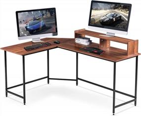 img 4 attached to Современный L-образный компьютерный офисный стол с подставкой для монитора - идеальная игровая и учебная рабочая станция для небольших помещений, письменный стол для домашнего офиса