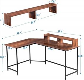img 2 attached to Modern L-Shaped Computer Office Desk With Monitor Stand - Ideal Gaming And Study Workstation For Small Spaces, Home Office Writing Table