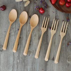 img 3 attached to ADLORYEA Wooden Forks And Spoons Set - 6 Piece Natural Utensils For Pasta, Dinner, Tea, Salad Desserts, And More
