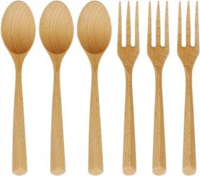 img 4 attached to ADLORYEA Wooden Forks And Spoons Set - 6 Piece Natural Utensils For Pasta, Dinner, Tea, Salad Desserts, And More