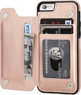 premium pu leather wallet case for iphone 6s with kickstand, card slots, and double magnetic clasp - shockproof and durable cover in rose gold color (4.7 inch) логотип