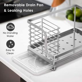 img 3 attached to Stainless Steel Rustproof Kitchen Sink Organizer Caddy With Drain Pan Tray For Sponge Scrubber Brush Dishrag And Dishcloth Holder Rack - ODesign