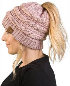 img 4 attached to Solid Ribbed BeanieTail Cap For Women With Funky Junque Ponytail Messy Bun Design