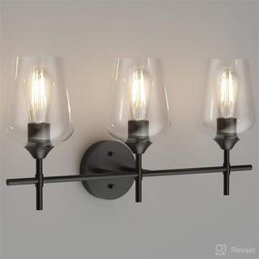 img 3 attached to 🚽 Matte Black Industrial Bathroom Vanity Light Fixtures with Clear Glass – Vintage Edison Wall Lamp Fixture for Bathroom (3-Lights)