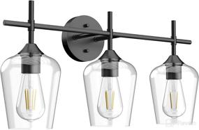 img 2 attached to 🚽 Matte Black Industrial Bathroom Vanity Light Fixtures with Clear Glass – Vintage Edison Wall Lamp Fixture for Bathroom (3-Lights)