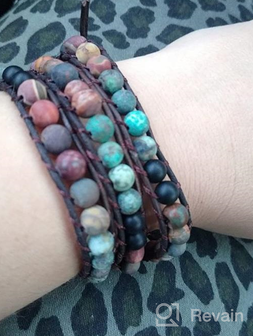 img 1 attached to Starto Jasper Stone Bracelet - 3 Rows of Beads 🌸 Wrap Wrist Statement Boho Bracelet for Women - Natural and Elegant review by Frank Mayes