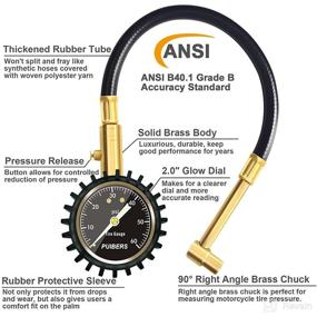 img 1 attached to 🏍️ Accurate Motorcycle Tire Pressure Gauge - PUIBERS 60 PSI, 2'' Dial with Right Angle Chuck & Glow in The Dark – Ideal for Cars, Motorcycles, Bicycles!