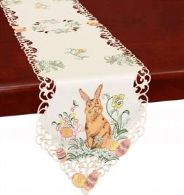 img 4 attached to Декоративная дорожка для пасхального кролика с вышивкой, идеально подходящая для праздничных украшений и шарфов для комода - размер 14 х 87 дюймов от Simhomsen