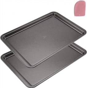 img 4 attached to 2-Piece Mokpi Non-Stick Baking Pans Set With Dough Scraper - Premium Cookie Sheets For Oven, 14.5 X 10 X 1 Inch
