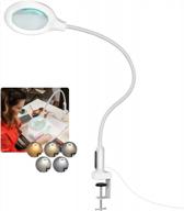 tomsoo 8x led gooseneck magnifying lamp with clamp, 5 color modes stepless dimmable desk light & real glass magnifier for painting close work craft hobby. logo