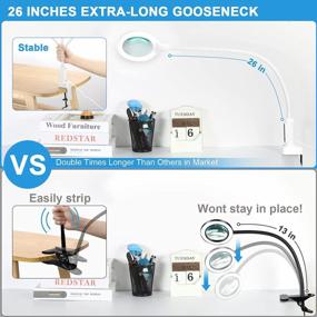 img 3 attached to TOMSOO 8X LED Gooseneck Magnifying Lamp With Clamp, 5 Color Modes Stepless Dimmable Desk Light & Real Glass Magnifier For Painting Close Work Craft Hobby.
