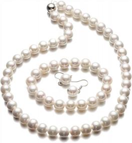 img 4 attached to Chic Pearl Jewelry Set: LUREME® Elastic Necklace, Bracelet, And Earring Collection (09000649)