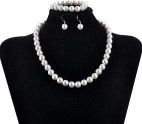 img 3 attached to Chic Pearl Jewelry Set: LUREME® Elastic Necklace, Bracelet, And Earring Collection (09000649)