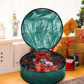img 2 attached to 24" Christmas Wreath Storage Bag - ProPik Garland Holiday Container With Tear Resistant Fabric, Heavy Duty Handles And Transparent Card Slot - Green