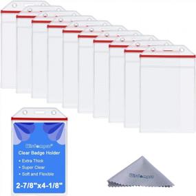 img 4 attached to 10 упаковок вертикальных прозрачных держателей для бейджей из ПВХ с многоразовой молнией для нескольких карт от Wisdompro - внутренний размер 4-1/8 "* 2-7/8" (красная молния)