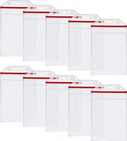 img 3 attached to 10 упаковок вертикальных прозрачных держателей для бейджей из ПВХ с многоразовой молнией для нескольких карт от Wisdompro - внутренний размер 4-1/8 "* 2-7/8" (красная молния)
